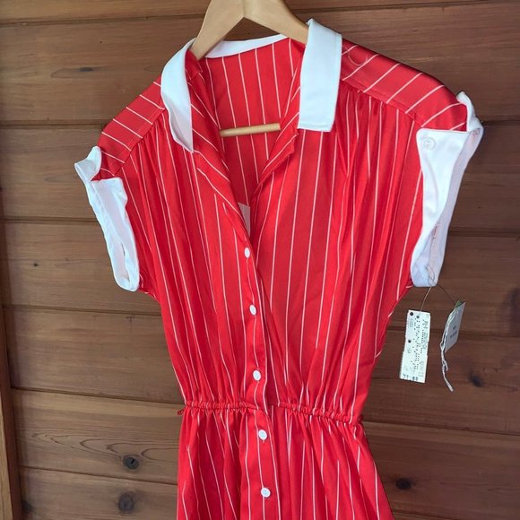 NWT Pin Up Style Red Pinstripe Dress - Picture 1 of 7